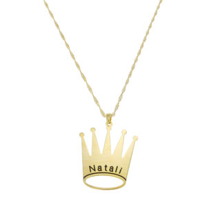 שרשרת כתר גדול עם חריטה  - 3.2cm/2.6cm