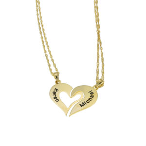 שרשרת שני חצאי לב עם חריטה - 2cm/2.5cm