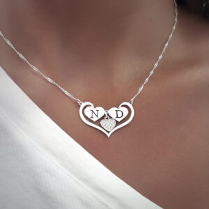 שרשרת לב הלבבות + לב משובץ