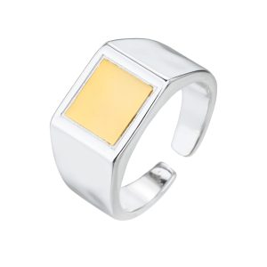 טבעת חותם מרובע שילוב צ. זהב