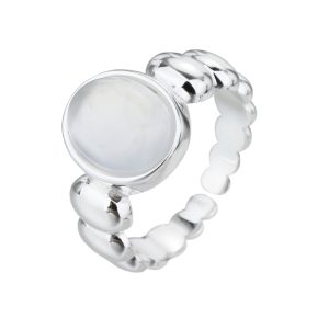 טבעת אבן לבנה פסים בצד