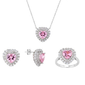 סט סוליטר לב ורוד 3 חלק